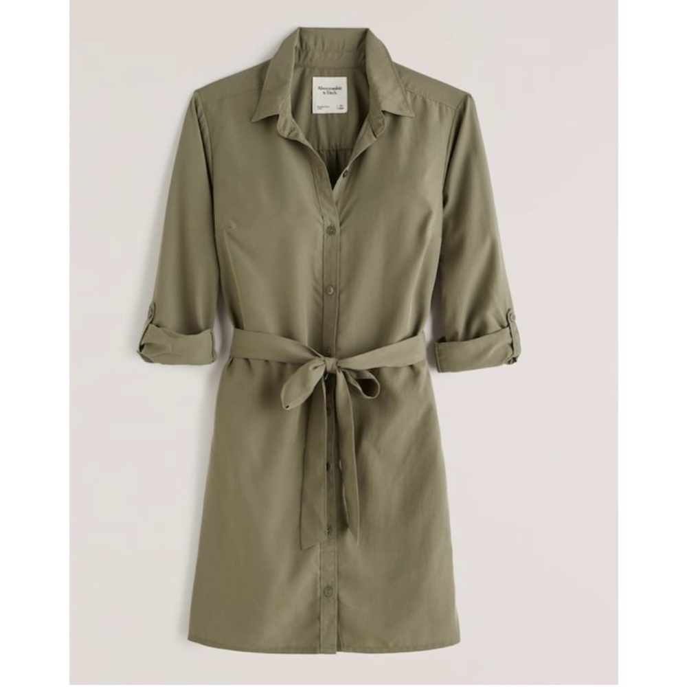 Abercrombie Tie-Waist Shirt Dress in Olive Green